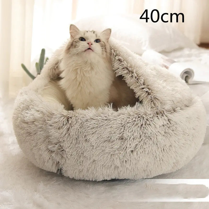 2-in-1 Dog & Cat Bed – Round Plush Winter Warm Bed House - Ocean Blue
