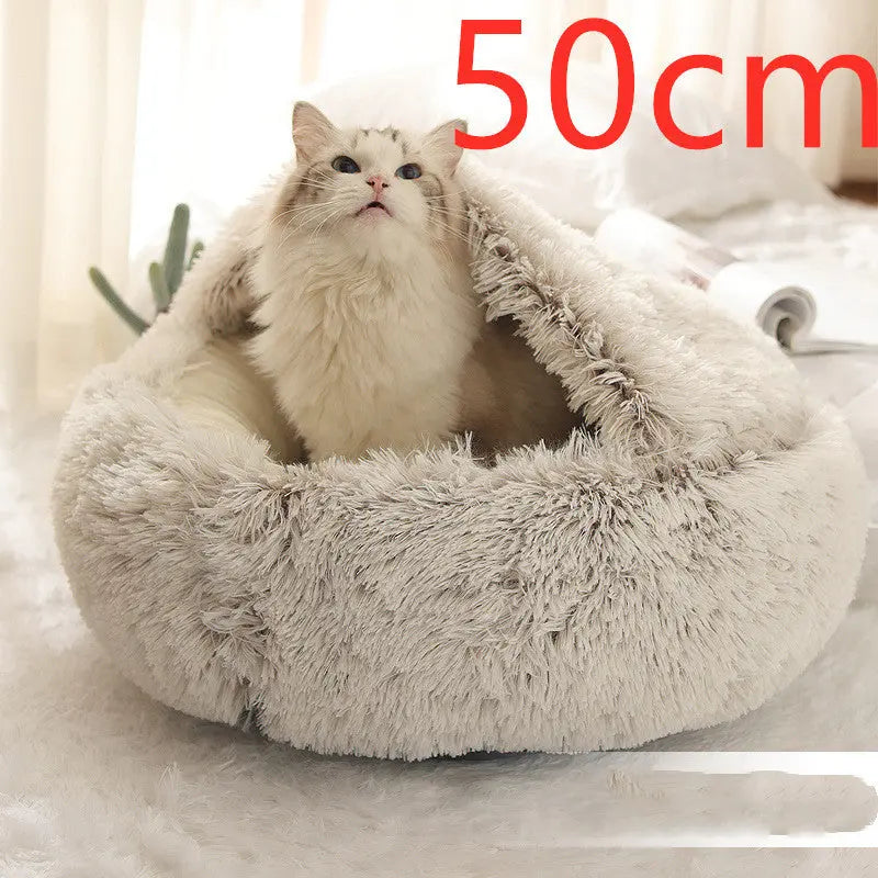 2-in-1 Dog & Cat Bed – Round Plush Winter Warm Bed House - Ocean Blue