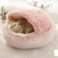 2-in-1 Dog & Cat Bed – Round Plush Winter Warm Bed House - Ocean Blue