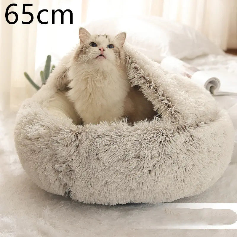 2-in-1 Dog & Cat Bed – Round Plush Winter Warm Bed House - Ocean Blue