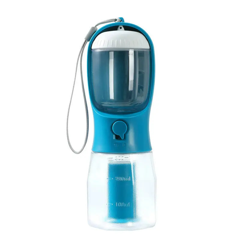 "Multi-Functional Dog Water Bottle with Food & Waste Bag Holder" - Ocean Blue