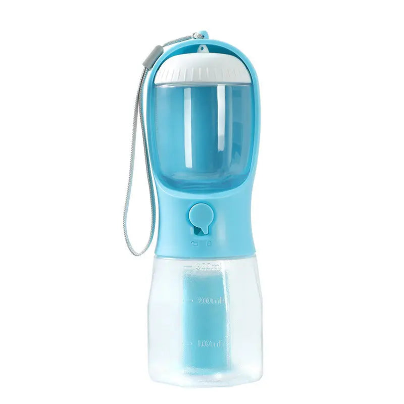 "Multi-Functional Dog Water Bottle with Food & Waste Bag Holder" - Ocean Blue