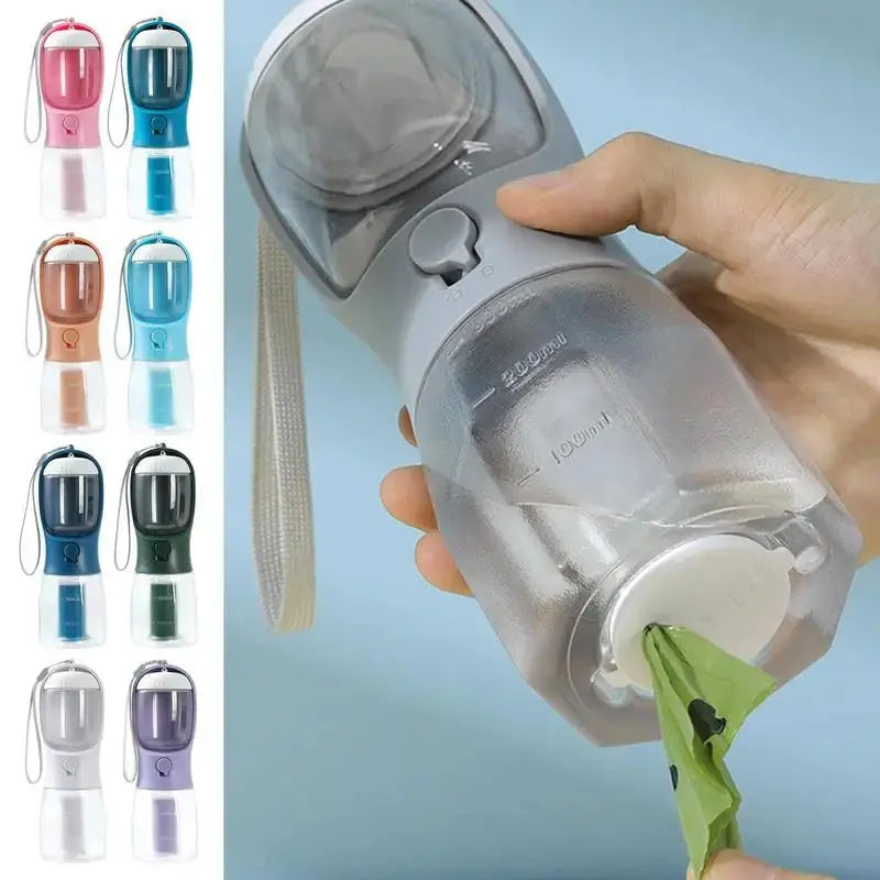"Multi-Functional Dog Water Bottle with Food & Waste Bag Holder" - Ocean Blue