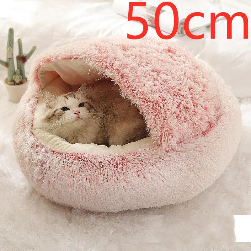 2-in-1 Dog & Cat Bed – Round Plush Winter Warm Bed House - Ocean Blue