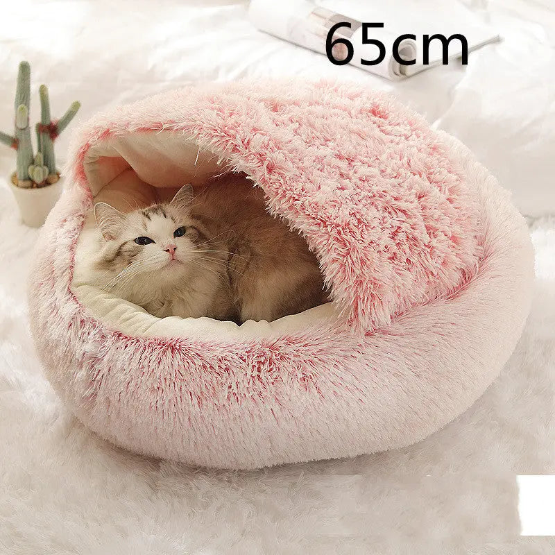 2-in-1 Dog & Cat Bed – Round Plush Winter Warm Bed House - Ocean Blue