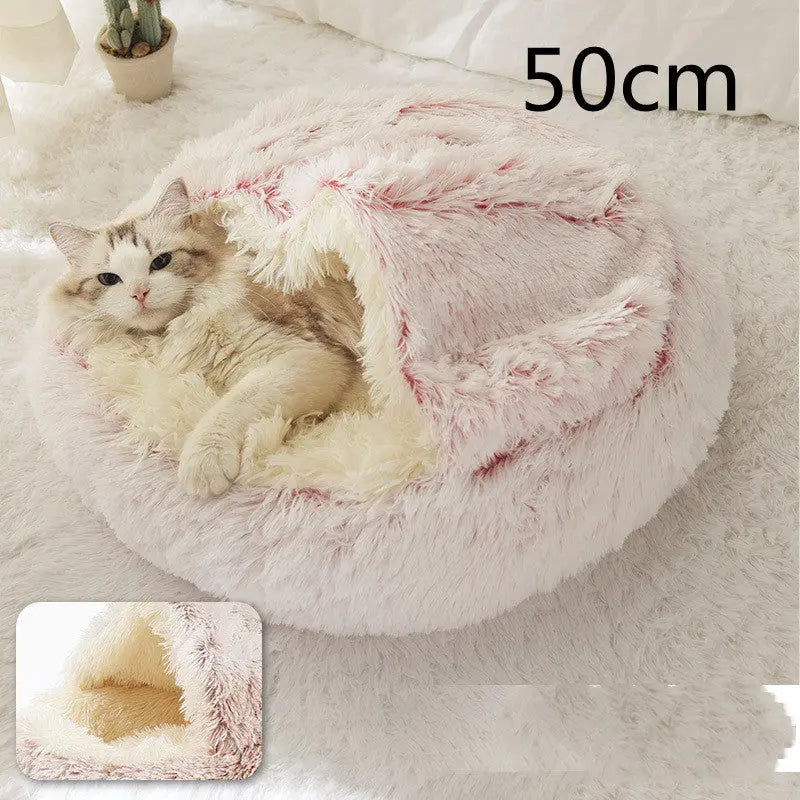 2-in-1 Dog & Cat Bed – Round Plush Winter Warm Bed House - Ocean Blue