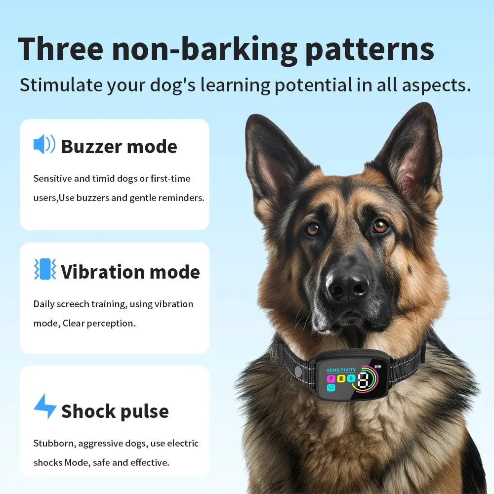 Rechargeable Anti-Bark Dog Collar | Waterproof with Digital Display - Ocean Blue
