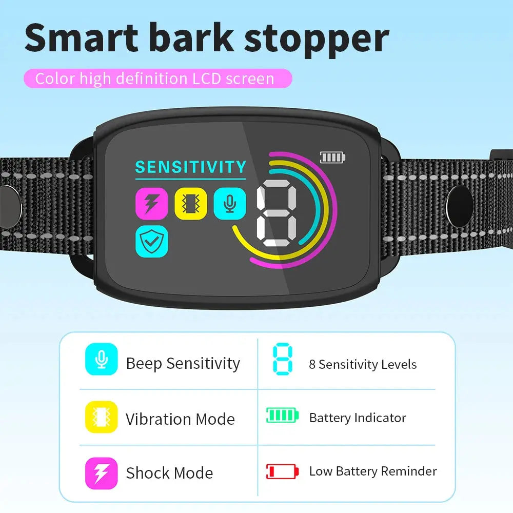 Rechargeable Anti-Bark Dog Collar | Waterproof with Digital Display - Ocean Blue Pet