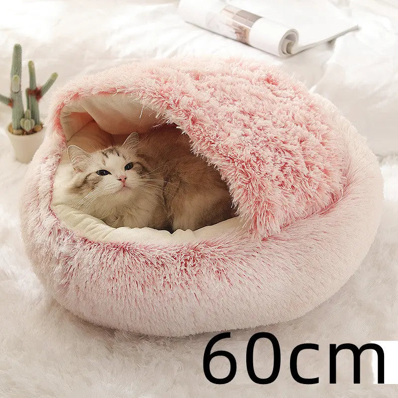 2-in-1 Dog & Cat Bed – Round Plush Winter Warm Bed House - Ocean Blue